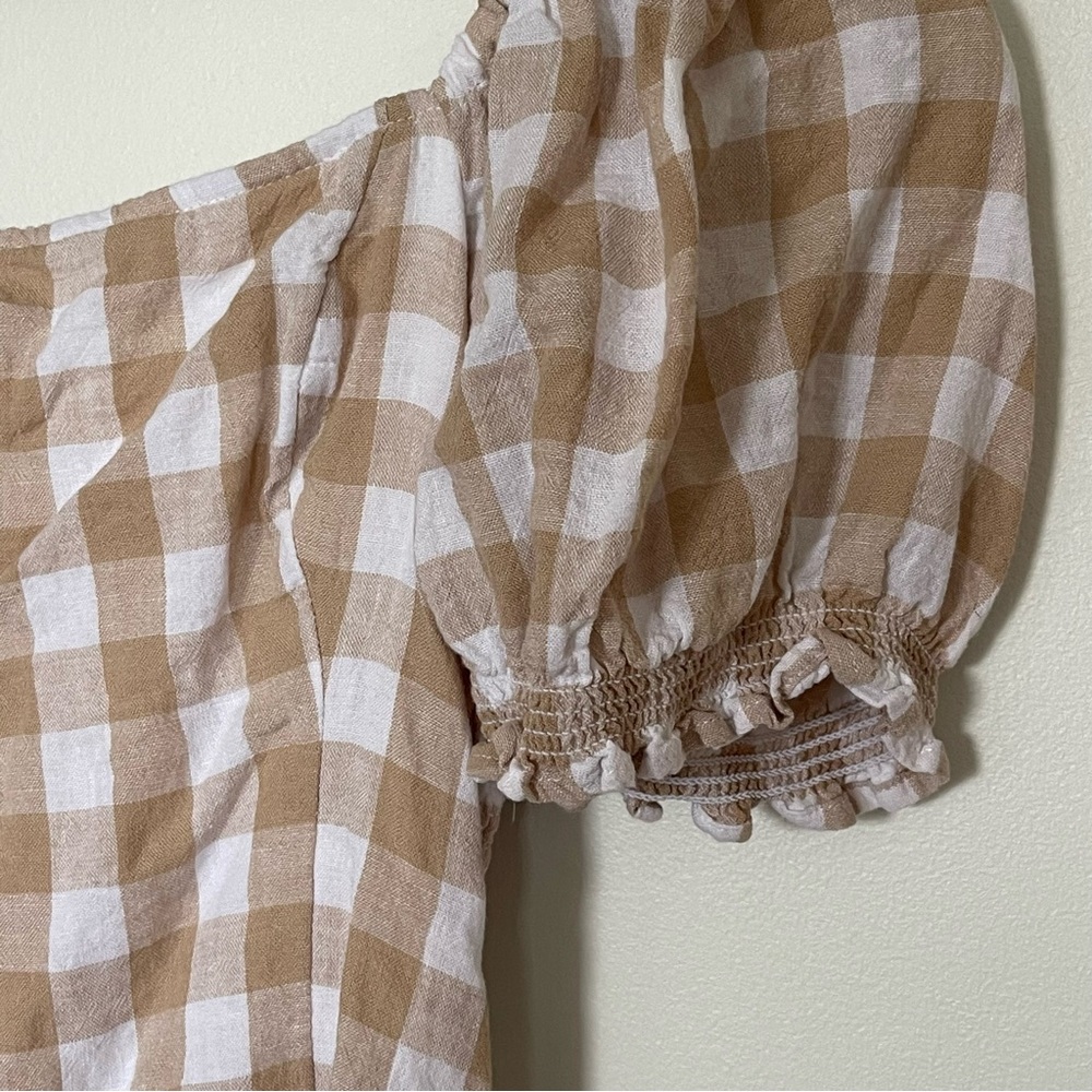 Abercrombie & Fitch Gingham Puff Sleeve Crop Top Blouse